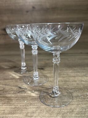 (3) Fostoria Holly Clear (Stem 6030) Champagne Tall Sherbet Glasses